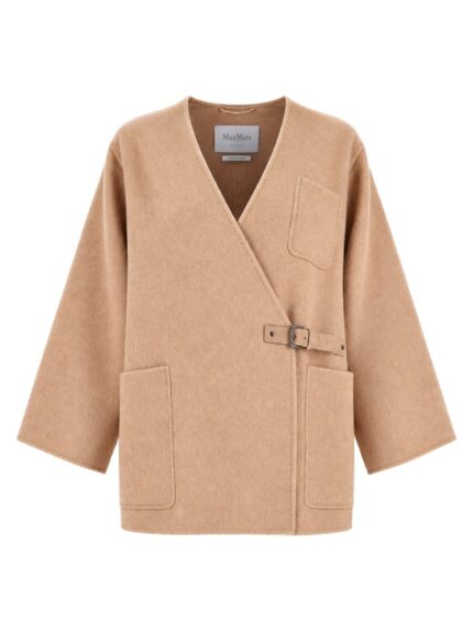 Max Mara Cappotto Cardigan In Cammello E Mohair