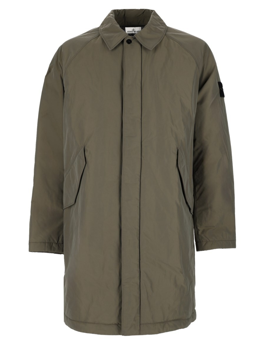 Stone Island Cappotto Lungo In Micro Twill