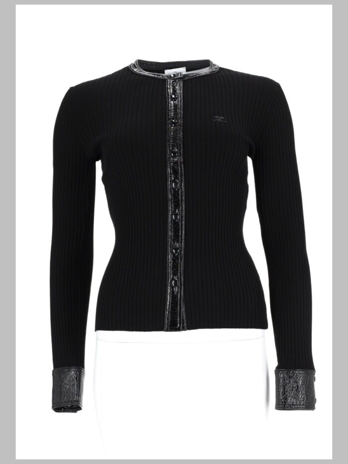 courreges cardigan a coste con dettagli in vinile COURREGES CARDIGAN A COSTE CON DETTAGLI IN VINILE
