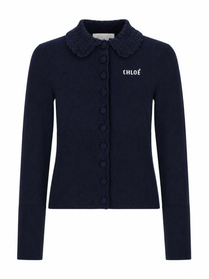 chloÉ cardigan aderente in maglia con logo CHLOÉ CARDIGAN ADERENTE IN MAGLIA CON LOGO