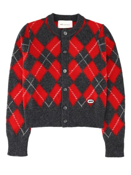 AMI PARIS Cardigan In Lana Con Patch Logo