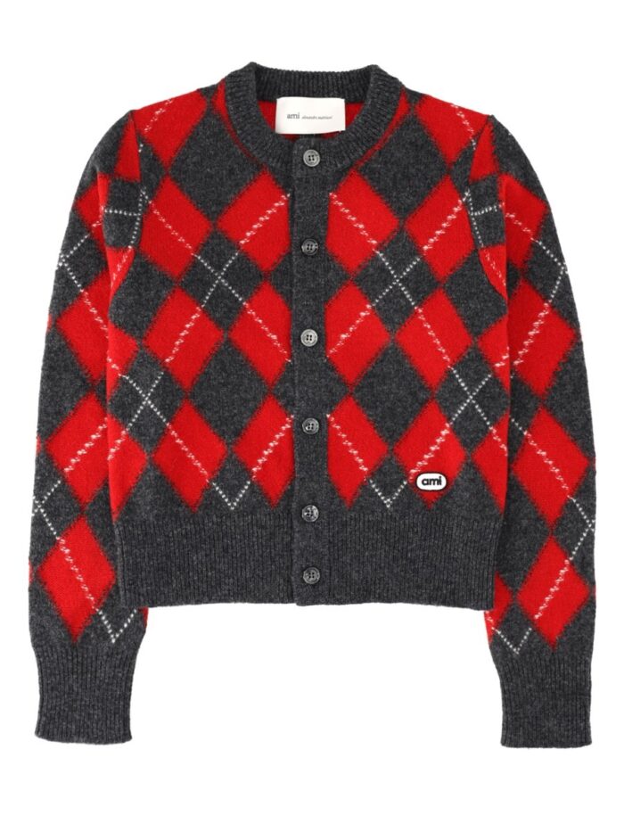 AMI PARIS Cardigan In Lana Con Patch Logo