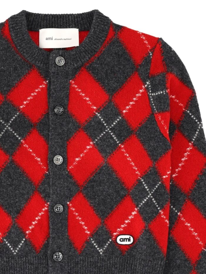 AMI PARIS Cardigan In Lana Con Patch Logo