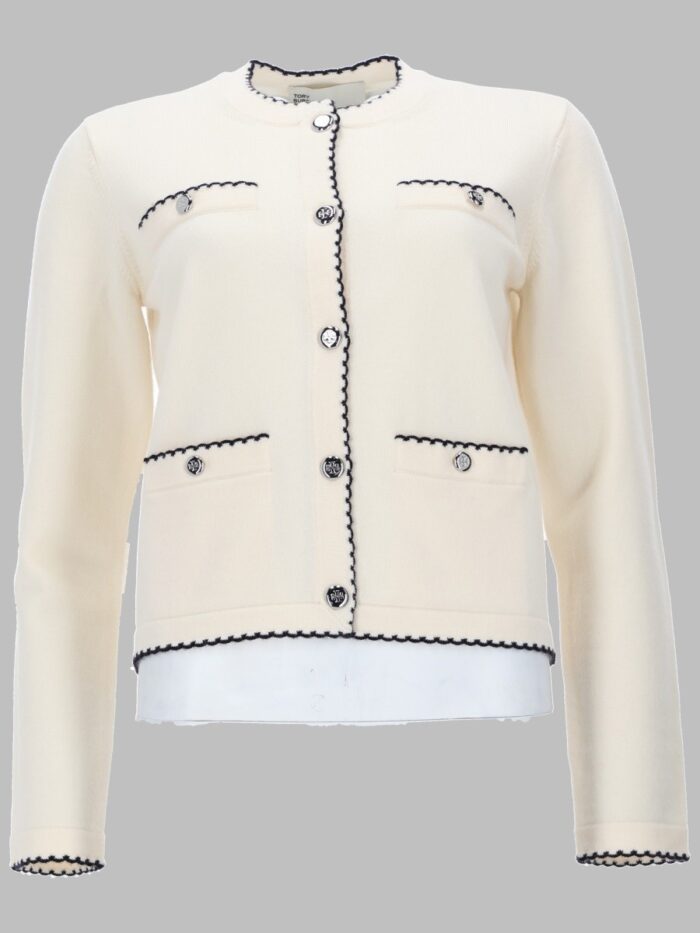 Tory Burch CARDIGAN "KENDRA" IN LANA CON BORDI SMERLATI