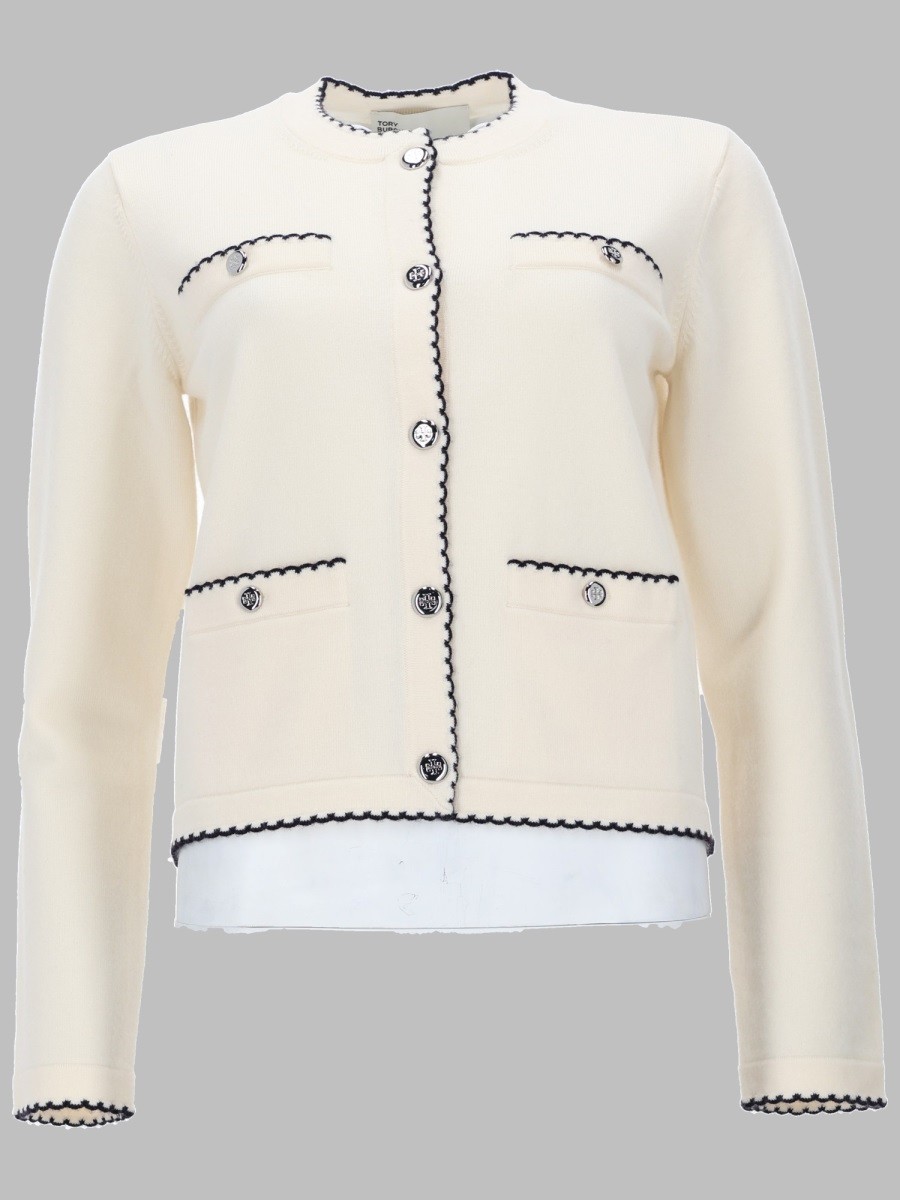 Tory Burch CARDIGAN "KENDRA" IN LANA CON BORDI SMERLATI
