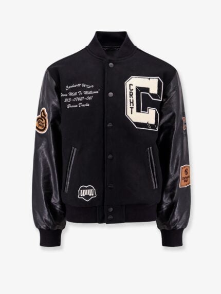 Carhartt Wip Wool Blend Jacket With Alternative Material To Leather Sleeves
