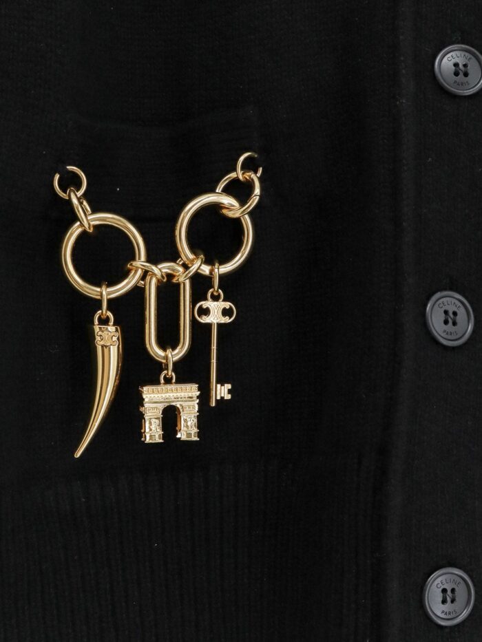 Celine Cashmere Cardigan With Gold Metal Charms