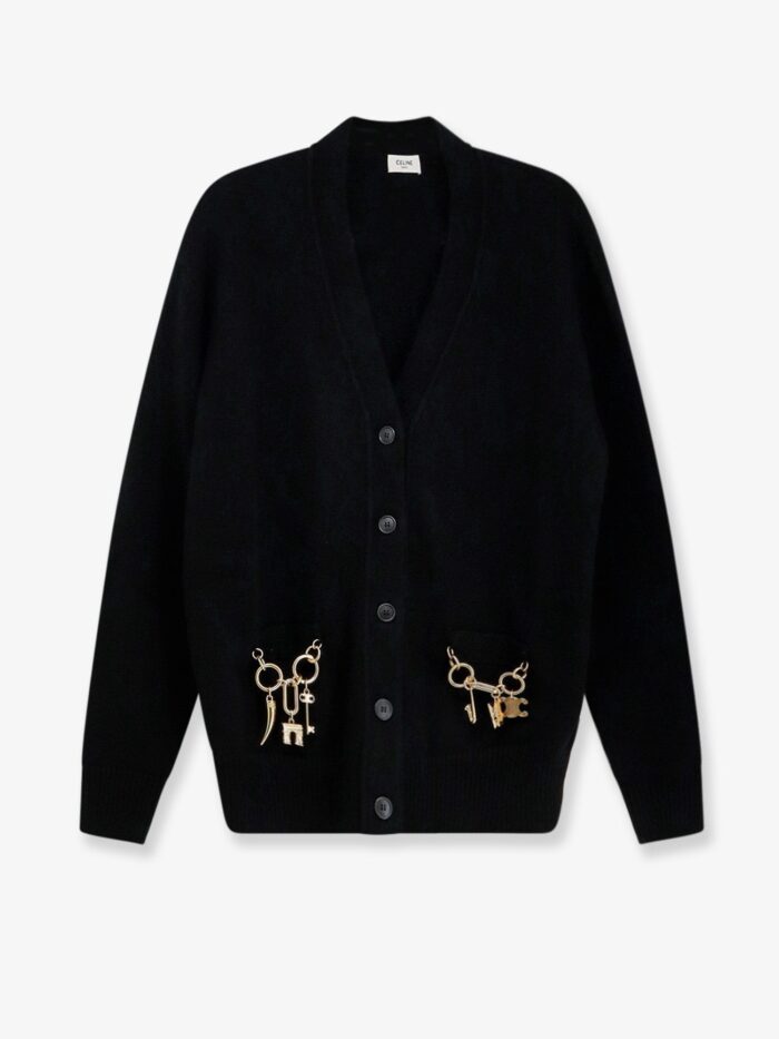 Celine Cashmere Cardigan With Gold Metal Charms