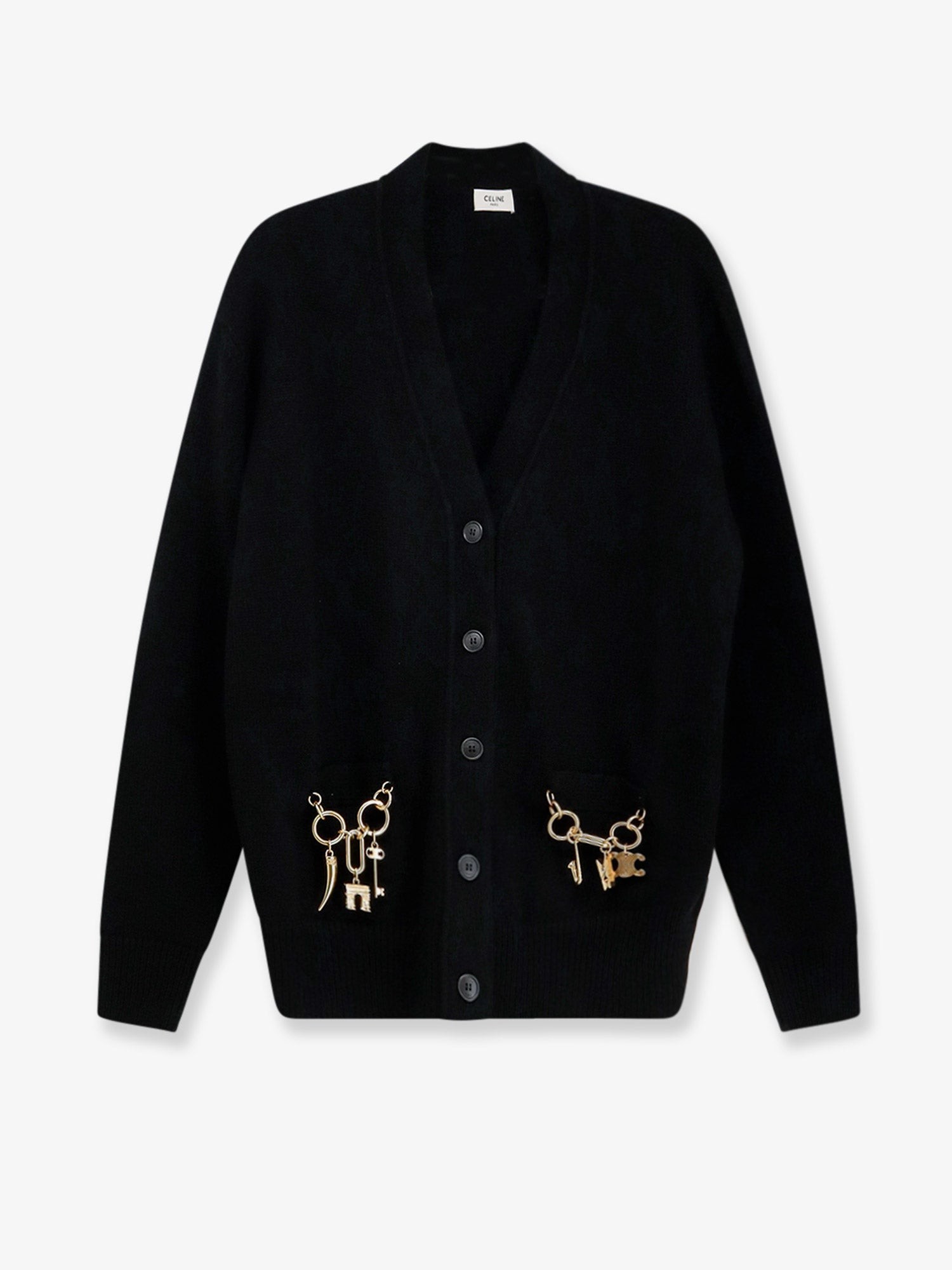 Celine Cashmere Cardigan With Gold Metal Charms