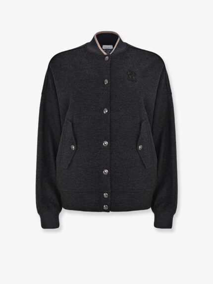 Brunello Cucinelli Cashmere Interlock Bomber Jacket With Logo
