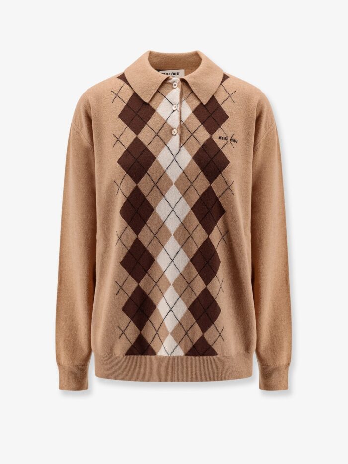 Cashmere Polo Shirt With Miu Miu Embroidery