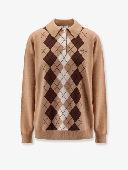 Cashmere Polo Shirt With Miu Miu Embroidery