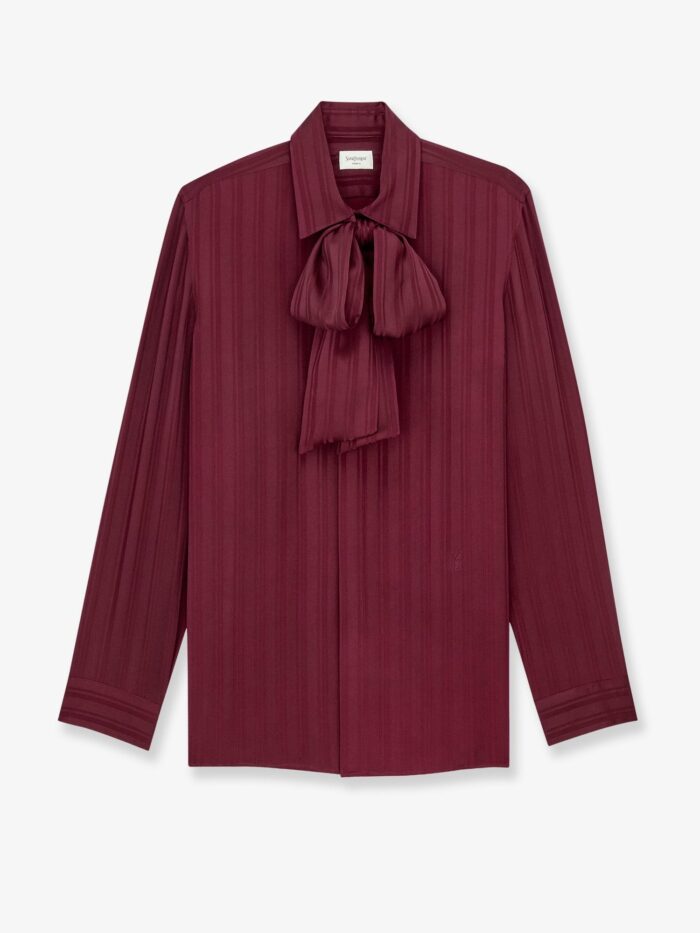 saint laurent cassandre lavallière striped silk jacquard shirt Saint Laurent Cassandre Lavallière Striped Silk Jacquard Shirt