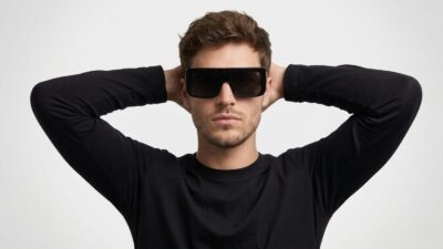 Rick Owens black sunglasses featuring a thick frame design for THE WISHLINE luxury men's sunglasses and accessories collection navigation.