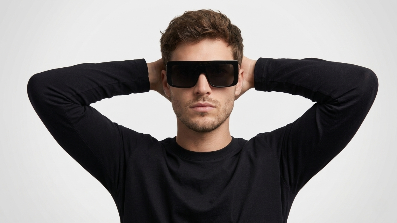 Rick Owens black sunglasses featuring a thick frame design for THE WISHLINE luxury men's sunglasses and accessories collection navigation.