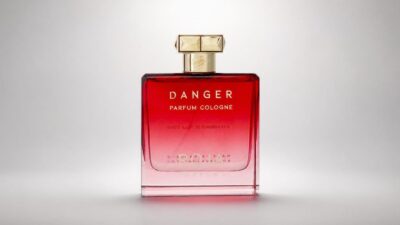 Roja Parfums Danger Parfum Cologne bottle featuring its signature vibrant red gradient glass design and a faceted gold-tone cap for THE WISHLINE luxury unisex parfum and niche fragrance collection navigation.