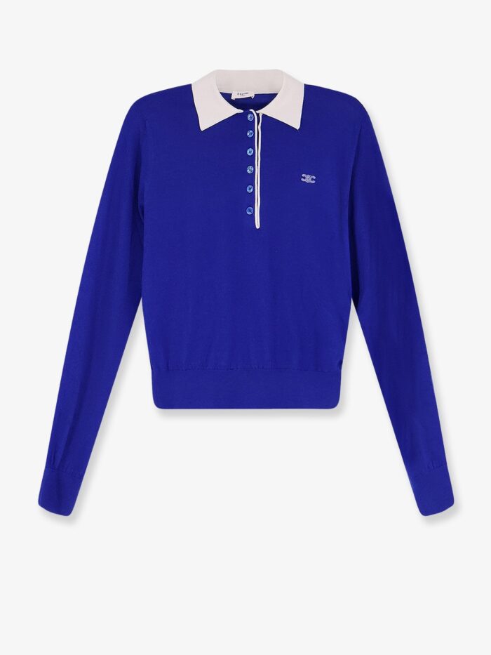 Celine Cashmere And Silk Polo Shirt With Logo Embroidery On The Front