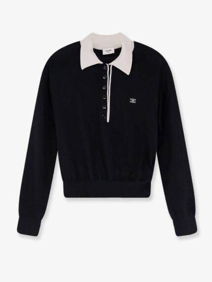 Celine Cashmere And Silk Polo With Front Logo Embroidery