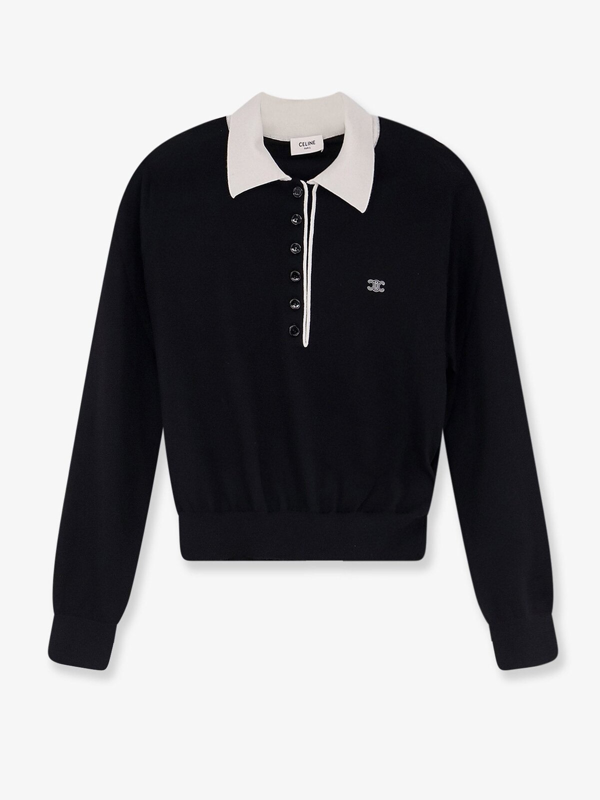 Celine Cashmere And Silk Polo With Front Logo Embroidery