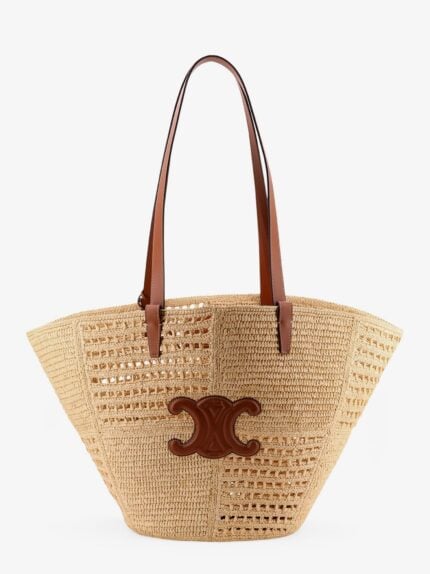 Celine Classic Panier Medium Rafia Patchwork And Leather Bag