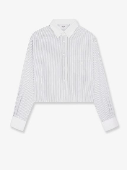 Celine Cropped Cotton Shirt With Striped Motif