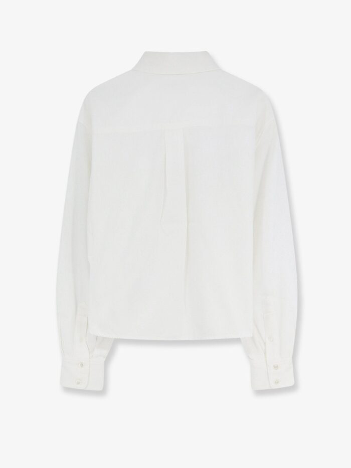 Celine Cropped Denim Shirt With Front Embroidered Logo