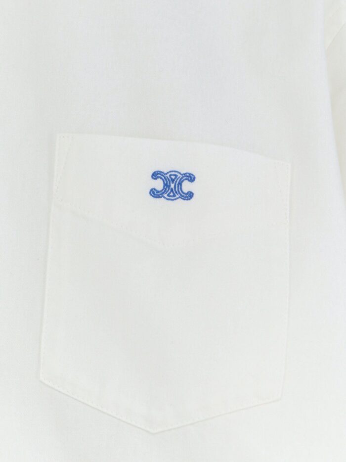 Celine Cropped Denim Shirt With Front Embroidered Logo