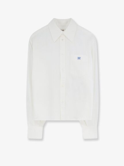 Celine Cropped Denim Shirt With Front Embroidered Logo