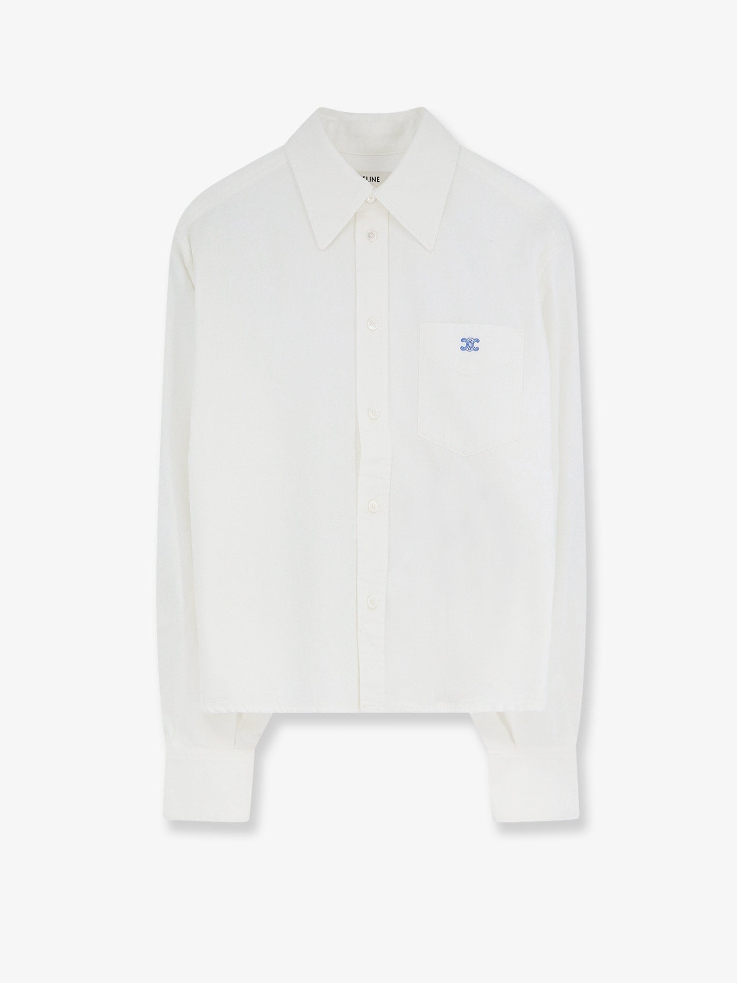 Celine Cropped Denim Shirt With Front Embroidered Logo