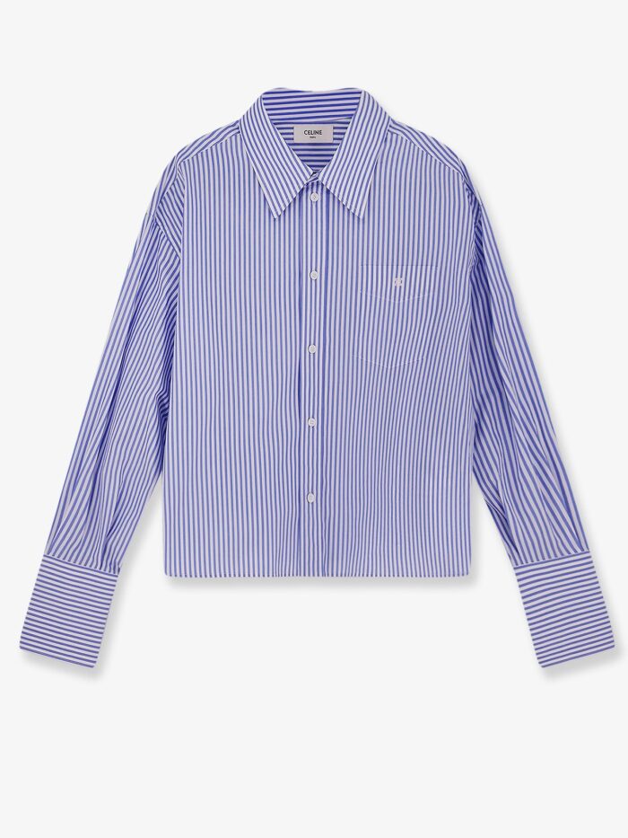 Celine Cropped Striped Cotton Shirt