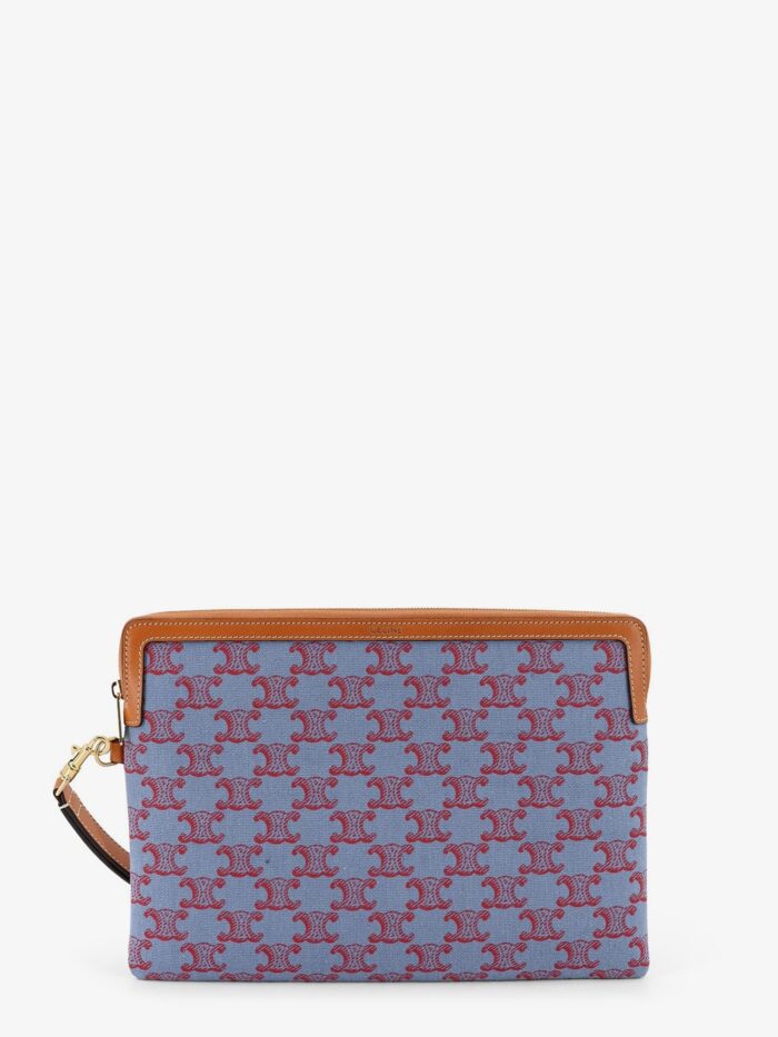 Celine Jacquard Fabric Clutch Bag With All-over Triomphe Motif