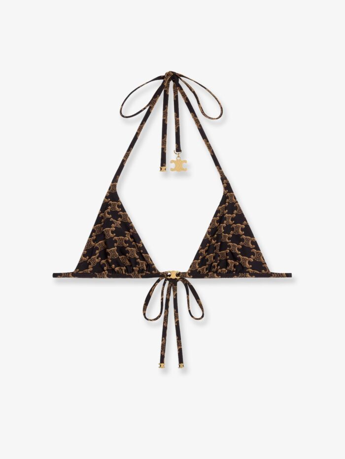 Celine Jersey Bikini Top With Monogram Print