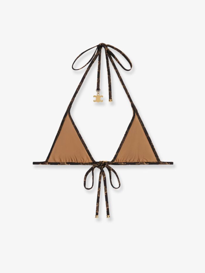 Celine Jersey Bikini Top With Monogram Print
