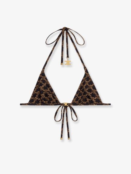Celine Jersey Bikini Top With Monogram Print