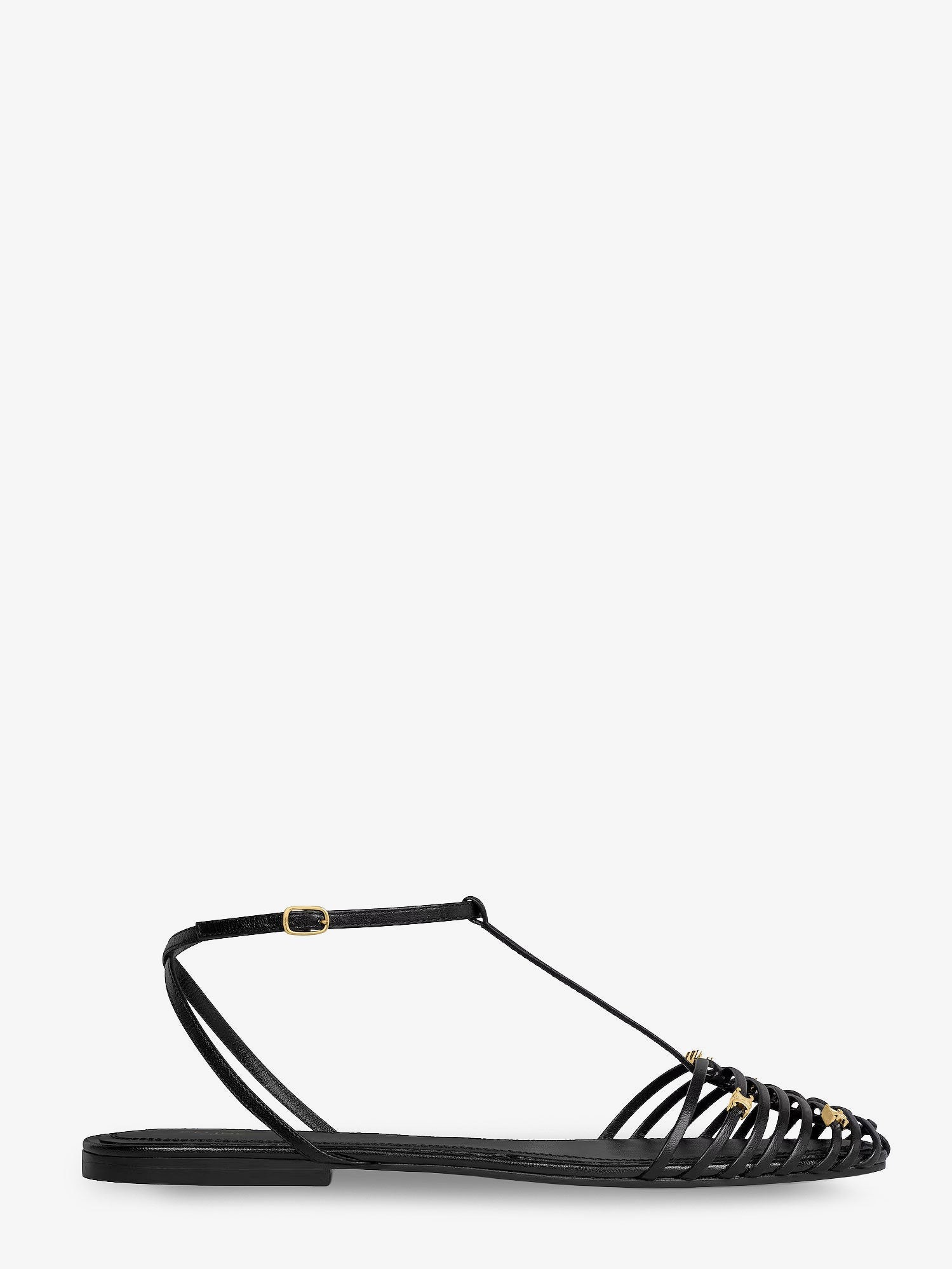 Celine Leather Cage Sandals With Metal Triomphe Logo Detail
