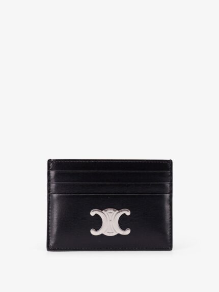 Celine Leather Card Holder With Metal Triomphe Logo Patch