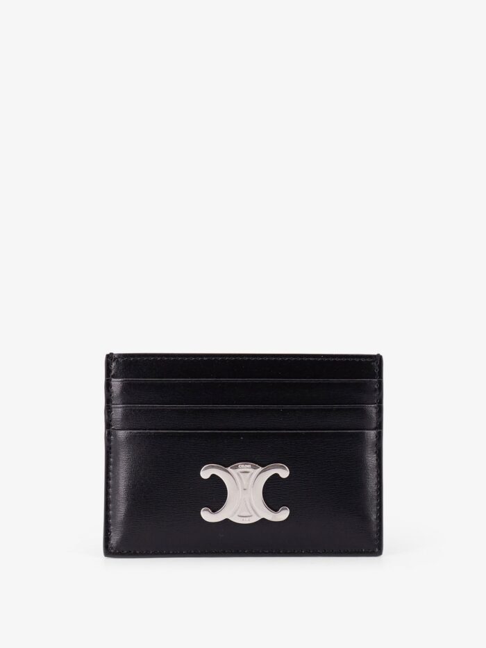 Celine Leather Card Holder With Metal Triomphe Logo Patch