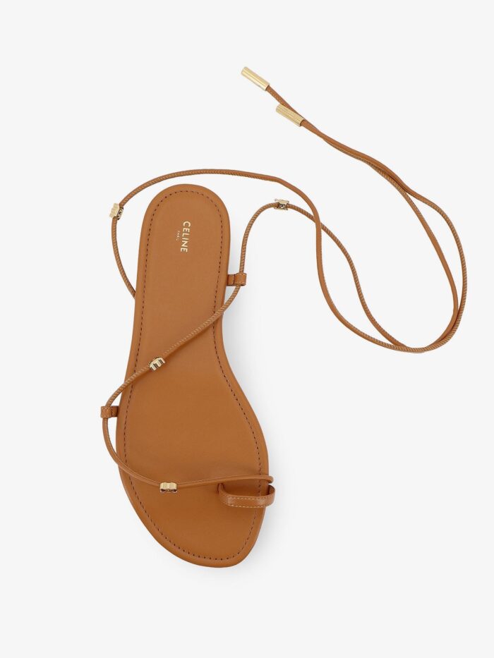 Celine Leather Sandals With Metal Triomphe Logo