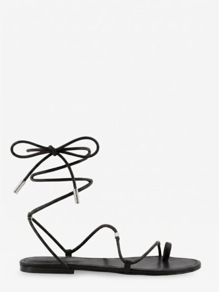 Celine Leather Sandals With Metal Triomphe Logo
