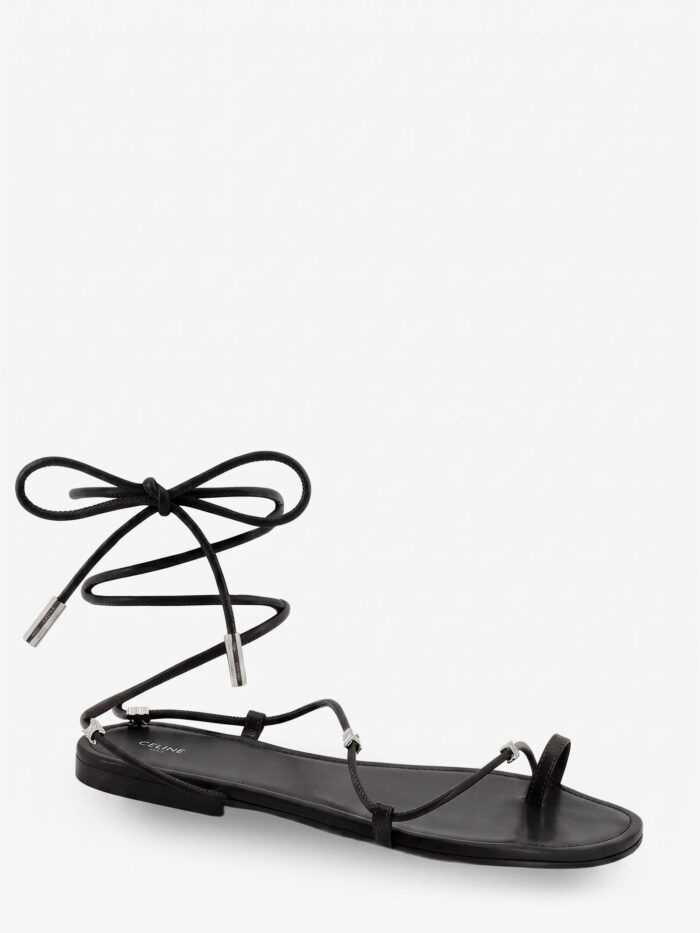 Celine Leather Sandals With Metal Triomphe Logo