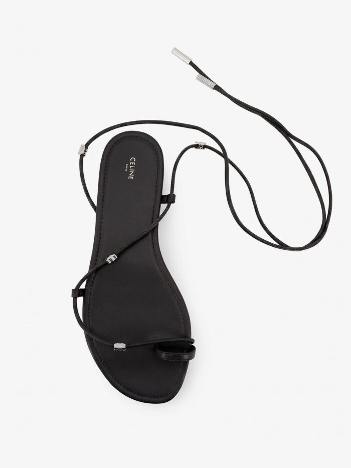 Celine Leather Sandals With Metal Triomphe Logo