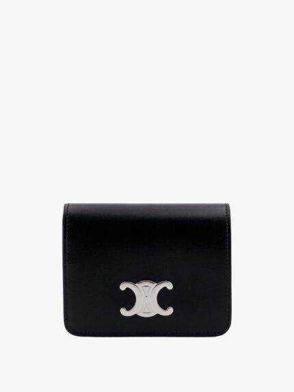 Celine Leather Wallet With Metal Triomphe Logo Patch