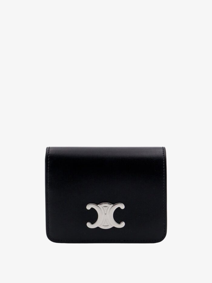 Celine Leather Wallet With Metal Triomphe Logo Patch