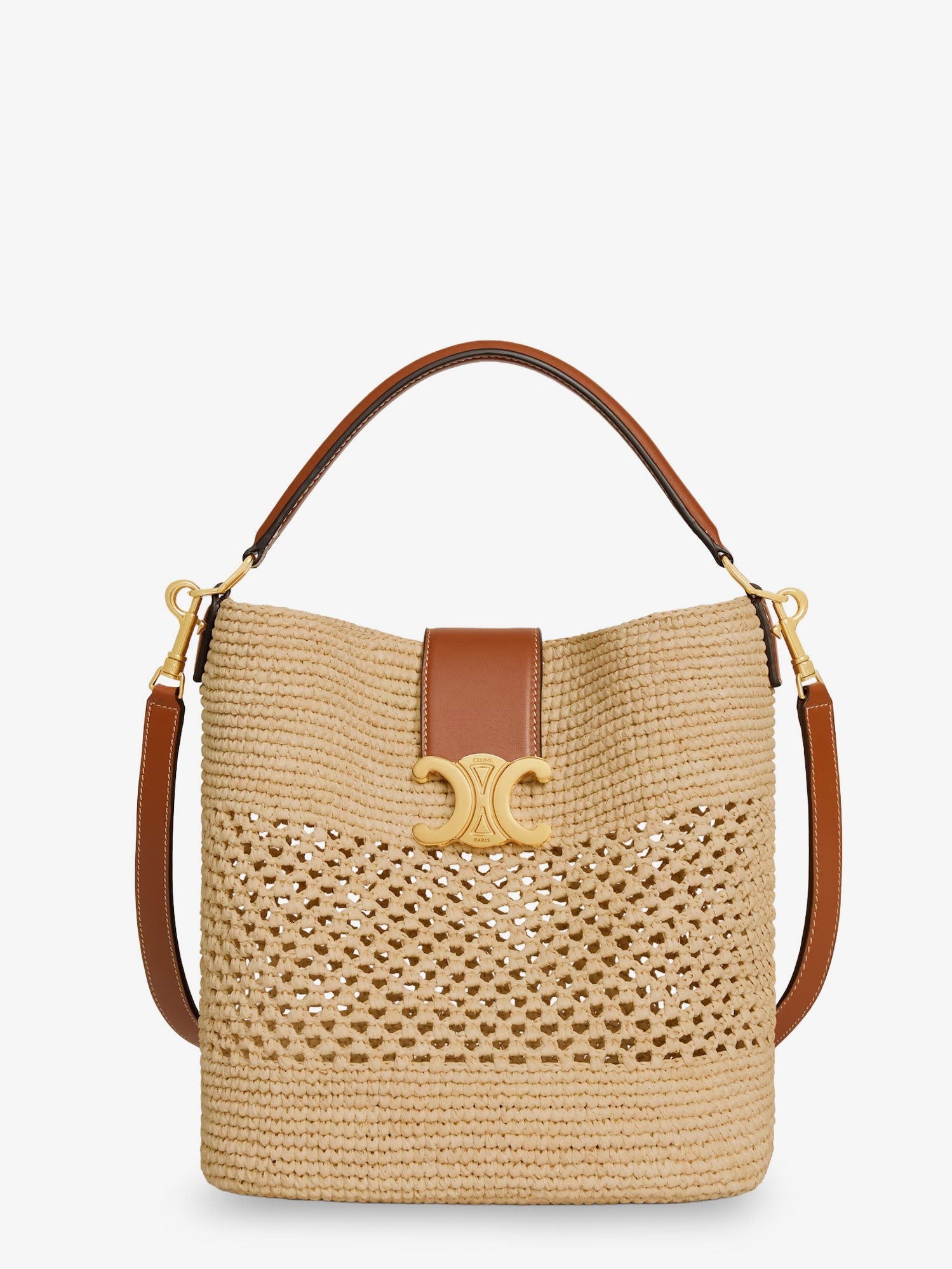 Celine Louis Raffia And Leather Bucket Bag