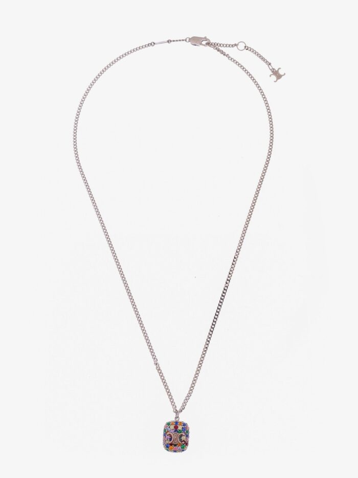 Celine Metal Necklace With Multicolor Pendant