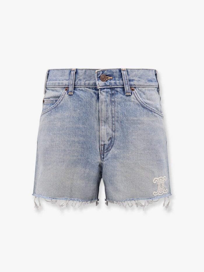 Celine Mid-rise Skate Shorts With Triomphe Embroidery And Raw Hems