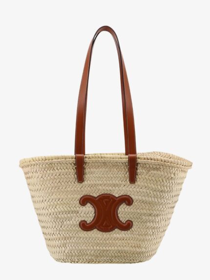 Celine Panier Raffia Shouder Bag With Leather Details