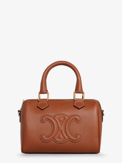 Celine Small Boston Leather Handbag With Logo On The Front