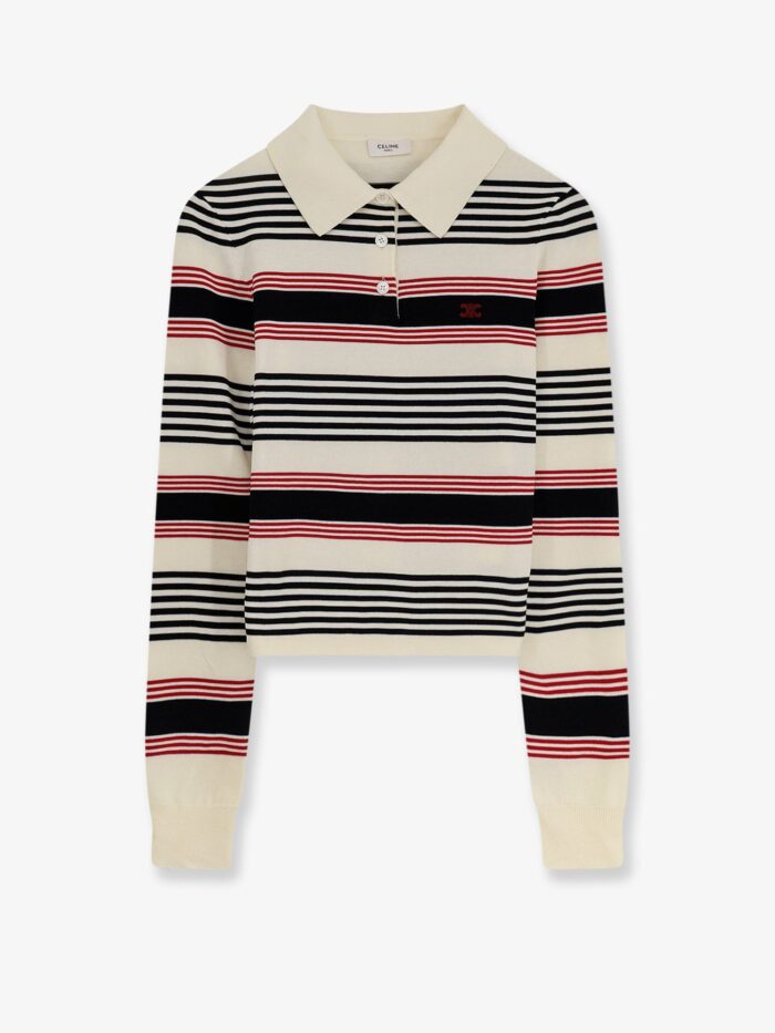 Celine Striped Cotton Polo Sweater