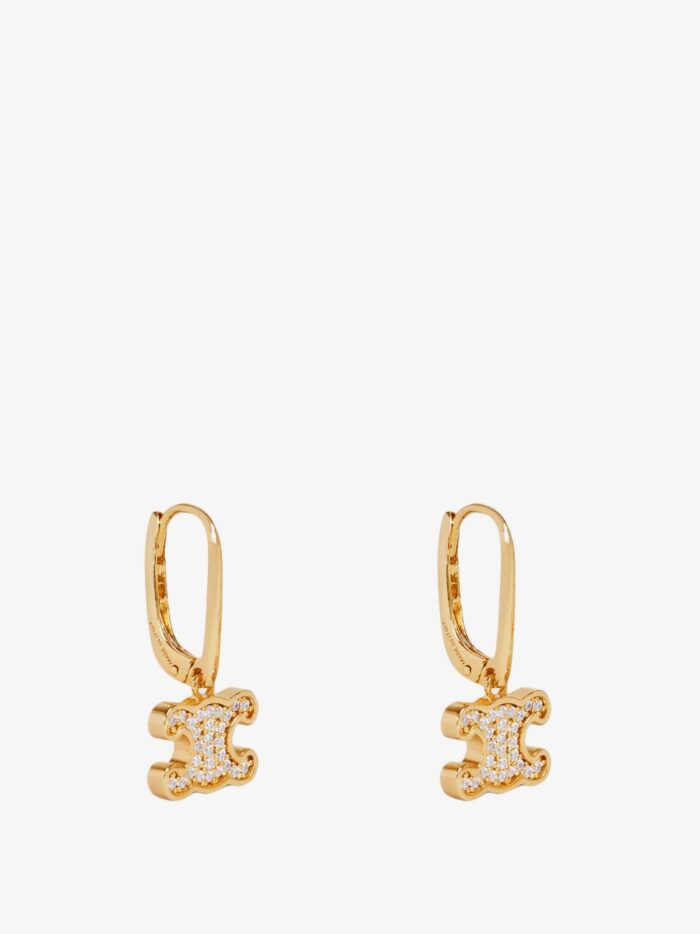 Celine Triomphe Brass Earrings With Rhinestones